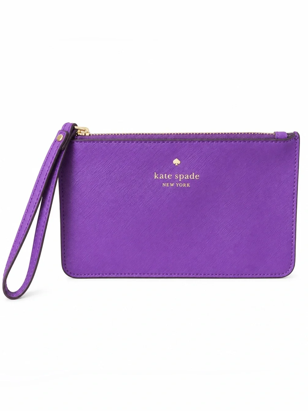 kate spade Purple Saffiano Zip Wristlet with Gold Logo